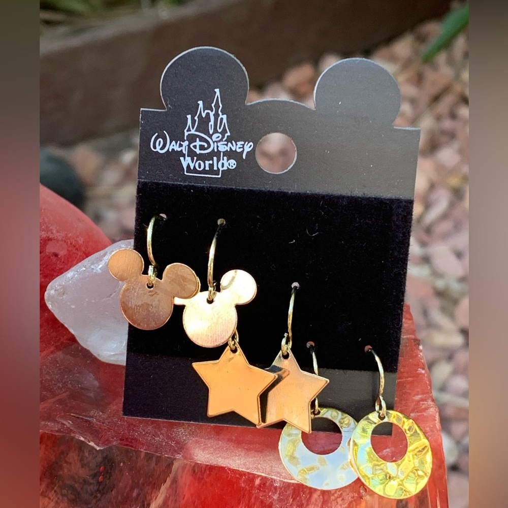 Mickey face, Stars, and hammered style round Earrings - 3 for One Price